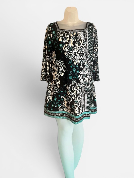 White House Black Market Dresses & Skirts - White House Black Market Black & Teal Baroque Print Mini Dress MEDIUM    #CL